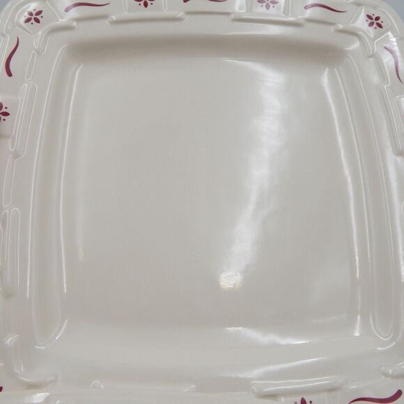 Longaberger Pottery Woven Traditions Red 11 Inch Soft Square Dinner Plates S/2 - Picture 5 of 8